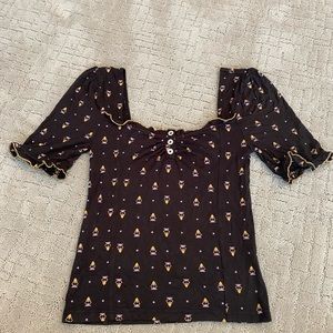 Free People Black Short Sleeve Top Shirt Small S